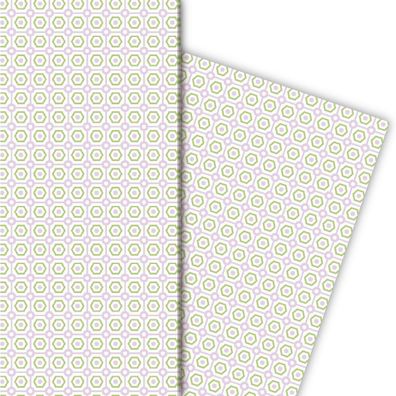 Schönes Geschenkpapier mit Retro Muster, rosa, grün - G4855, 32 x 48cm