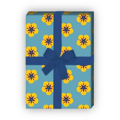 Schönes Geschenkpapier mit Sommer Blumen, blau, universal Packpapier - G8543, 32 x 48