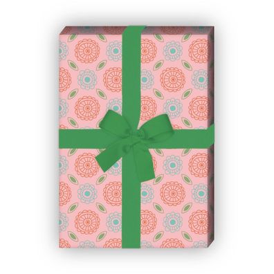 Schönes Geschenkpapier Set mit Batik Blüten, rosa, - G8431, 32 x 48cm
