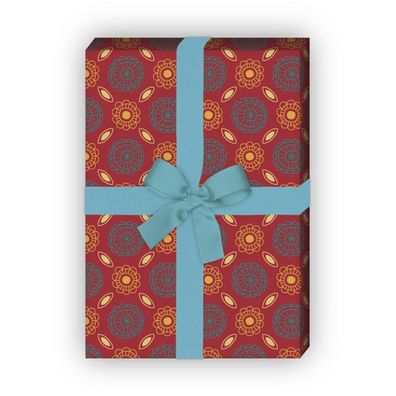 Schönes Geschenkpapier Set mit Batik Blüten, rot, - G8432, 32 x 48cm