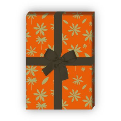 Schönes Geschenkpapier Set mit Blatt Streu Muster, orange - G8373, 32 x 48cm