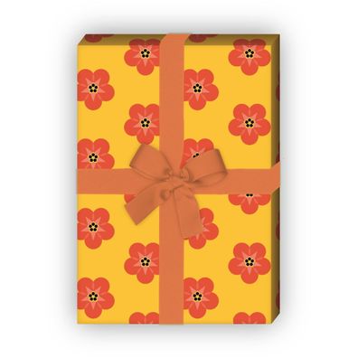 Schönes Geschenkpapier Set mit Sommer Blumen, gelb - G8541, 32 x 48cm