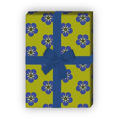 Schönes Geschenkpapier Set mit Sommer Blumen, grün - G8542, 32 x 48cm