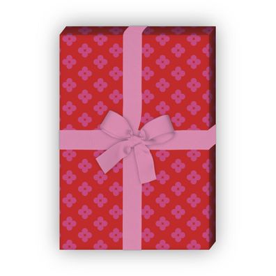 Schönes Geschenkpapier Set, Dekorpapier mit einfachen Retro Blüten, rot - G8597, 32 x