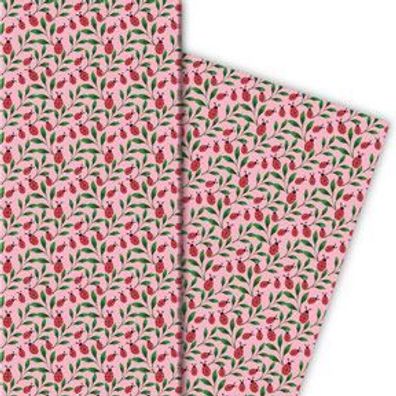 Schönes Glücks Geschenkpapier mit Marienkäfern auf rosa - G5161, 32 x 48cm