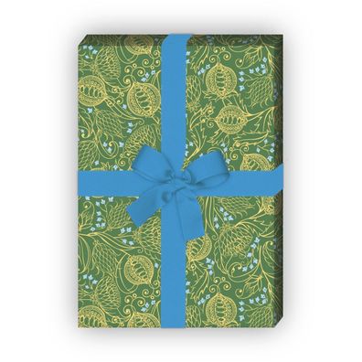 Schönes Granatapfel Geschenkpapier zum Einpacken, grün - G10213, 32 x 48cm