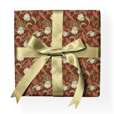 Schönes Jugendstil florales Geschenkpapier mit Tulpen und Blatt Ranken, rot - G22185,