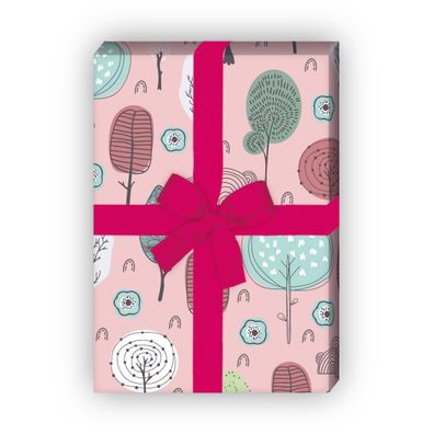 Schönes Natur Geschenkpapier mit Doodle Bäumen, rosa - G11855, 32 x 48cm