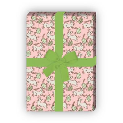 Schönes Oster Geschenkpapier mit handgezeichneten Osterhasen, rosa - G11884, 32 x 48c