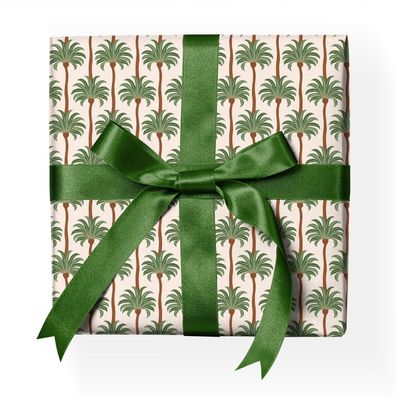 Schönes Palmen Nettes Geschenkpapier mit Palmen Muster, grün beige - G22198, 32 x 48c