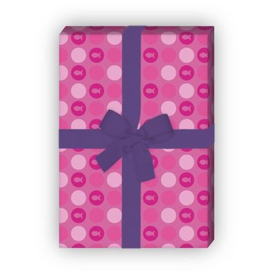 Schönes Punkte Geschenkpapier mit kleinen Fischen in rosa - G6268, 32 x 48cm
