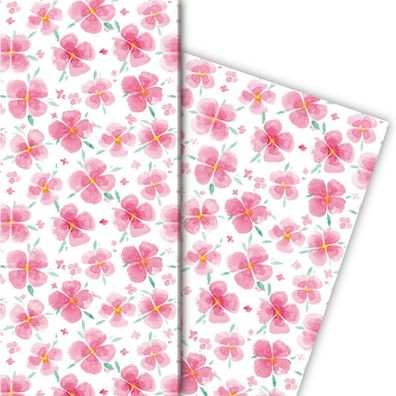 Schönes rosa Glücks Geschenkpapier mit Blüten - G5113, 32 x 48cm