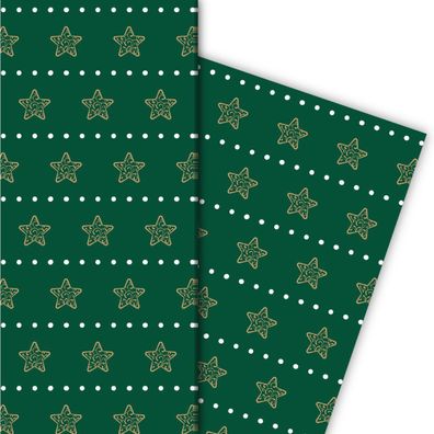 Schönes Streifen Weihnachtspapier mit Ornament Sternen, grün, 32 x 48cm - G9875, 32 x