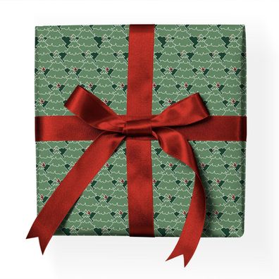 Schönes Weihnachts Geschenkpapier mit grafischem Weihnachtsbaum Muster, grün - G22149