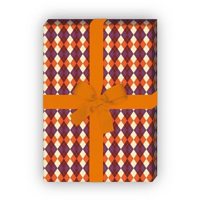 Schotten Karo Geschenkpapier Set, Dekorpapier in Retro Farben, orange - G8726, 32 x 4