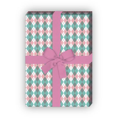 Schotten Karo Geschenkpapier Set, Dekorpapier in zarten Farben, rosa, - G8725, 32 x