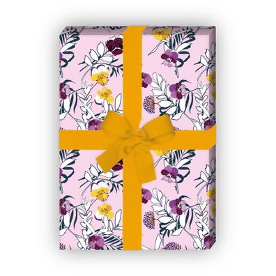 Sommer Blumen Geschenkpapier mit Stiefmütterchen, rosa zum Einpacken - G11601, 32 x 4