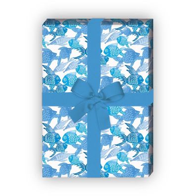 Sommer Geschenkpapier mit erfrischenden Fischen in blau - G7539, 32 x 48cm