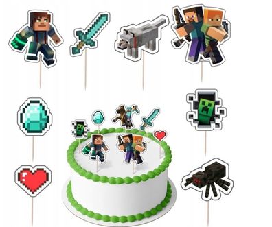 Topper Minecraft Papier Figuren 8 Stueck Geburtstagskuchen Torten Cake Boys Junge MT3