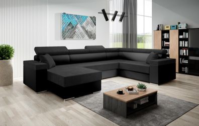 FURNIX U-Form Sofa FLORRI U Polstercouch mit Bettkasten MA1100OR100 Schwarz