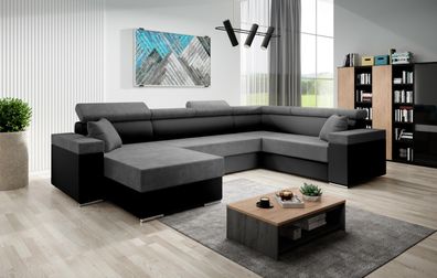 FURNIX U-Form Sofa FLORRI U Polstercouch mit Bettkasten MA1100OR95 Schwarz-Grau