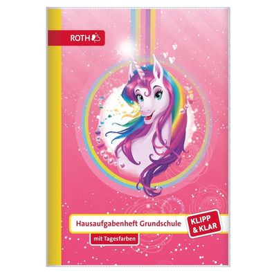 Roth Klipp&Klar Grundschul-Aufgabenheft Einhornportrait A5, Tagesfarben, Schutzumschl