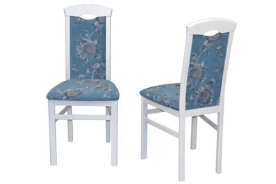 2 x Esszimmerstühle Buche massiv weiß Blumen Stoff blau Stuhlset Holzstühle