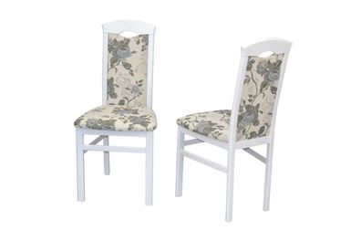 2 x Esszimmerstühle Buche massiv weiß Blumen Stoff beige Stuhlset Holzstühle