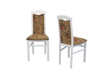 2 x Esszimmerstühle Buche massiv weiß Blumen Stoff braun Stuhlset Holzstühle