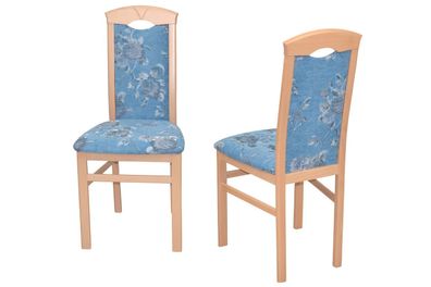 2 x Esszimmerstühle Buche massivholz Blumen Stoffbezug blau Stuhlset Holzstühle