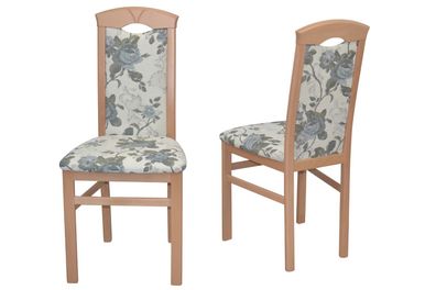 2 x Esszimmerstühle Buche massivholz Blumen Stoffbezug beige Stuhlset Holzstühle