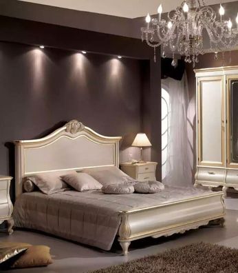 Holzdoppelbett Luxusdesign Schlafzimmermöbel Klassisch Beige