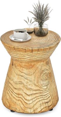 Beistelltisch Holzoptik, wetterfester Gartentisch aus Stein für drinnen & draußen
