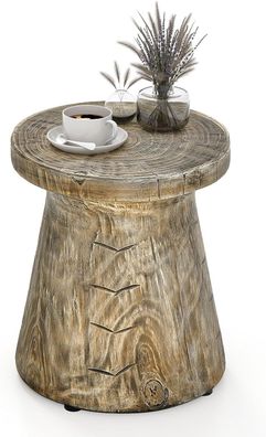 Beistelltisch Holzoptik, wetterfester Gartentisch aus Naturstein, Sitzhocker