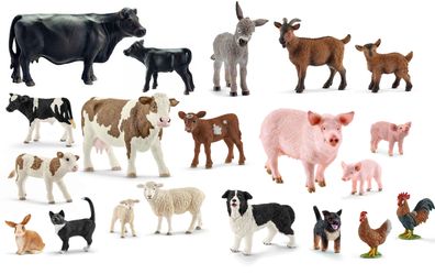 Schleich - Tierfiguren - Bauernhof-Set mit 20 Tieren Kuh Schaf Hund Katze Esel
