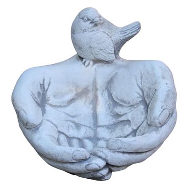 Dekofigur Deko Figur Vogeltränke Motiv Hände mit Vogel Höhe 18 cm aus Beton