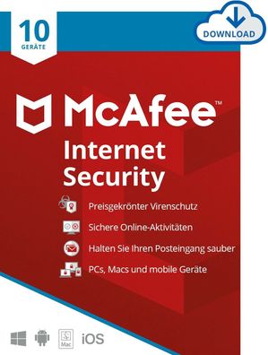 McAfee Internet Security|10 Geräte|1 Jahr stets aktuell|Download|eMail|ESD