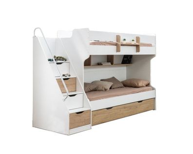 Stockbett Etagenbett SONOMO Compact 90x200cm weiß mit Gästebett , Regal und Geländer