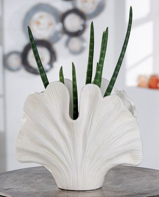 GILDE Vase, Ginkgo, "Ginkgo", Keramik, weiß, , L. 15 cm, B. 30 cm, H. 26 cm 28727