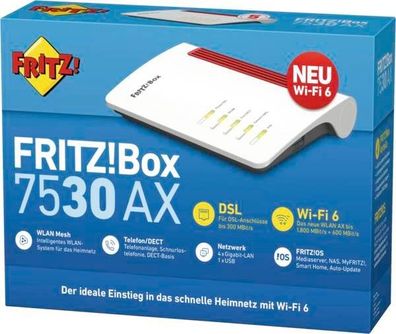 AVM FRITZ!Box 7530 AX Wi-Fi 6 Wlan Händler Fritz Box 300 MBit/ s Gigabit-LAN Neu