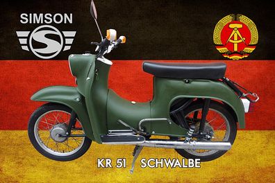Top-Blechschild m. Kordel, 20 x 30 cm, Motorrad Simson KR 51 Schwalbe, DDR, neu & ovp