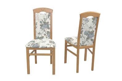 2 x Esszimmerstühle massivholz Eiche NB / Blumen Stoff beige Stuhlset Holzstühle