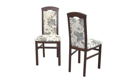 2 x Esszimmerstühle massivholz nußbaum / Blumen Stoff beige Stuhlset Holzstühle