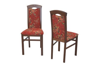 2 x Esszimmerstühle massivholz nußbaum / Blumen Stoff rot Stuhlset Holzstühle