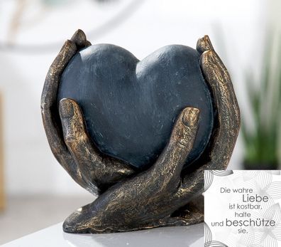 Gilde Skulptur "Herz in Händen" graues Herz in bronzefarbenen Händen 89381