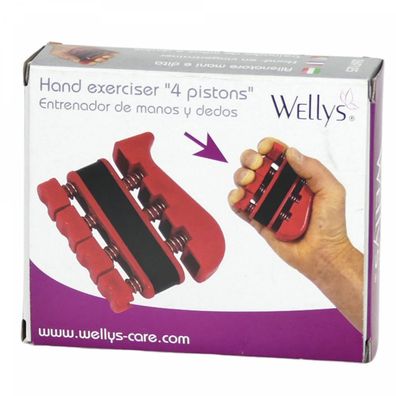 Wellys Hand und Fingertrainer mit 4 Kolben Abmessungen: 8,5 x 7,5 x 2 cm