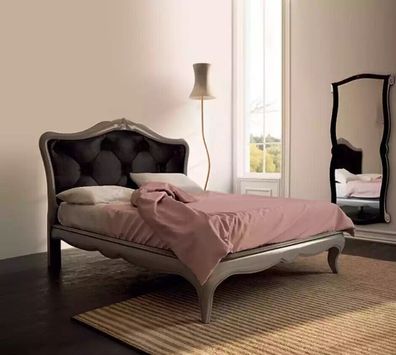 Bett Grau Luxus Holzbett Schlafzimmer Design Italienische Art déco Neu