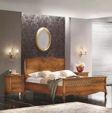Bett 2x Nachttische 3tlg. Italienische Möbel Schlafzimmer Holz Neu Set