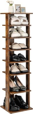 8 stufiger Schuhständer höheverstellbar, Platzsparendes Schuhregal aus Holz, Braun