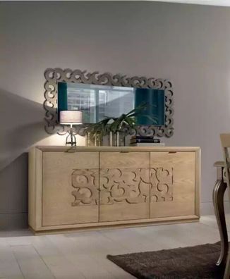 Luxus Sideboard Spiegel Wohnzimmer Holz Schrank Kommoden Braun 2tlg